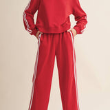 Red Stripe Cropped Top & Wide Leg Pants Set