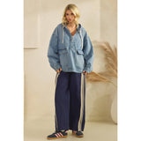 Med Wash Hooded Quarterzip Denim Jacket