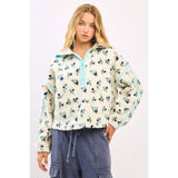 FLOWER PRINT HALF ZIP CONTRAST FLEECE Sherpa