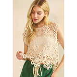 FLOWER CROCHET SCALLOP EDGE CROP TANK TOP