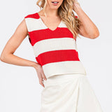 STRIPED V-NECK CROPPED SWEATER VEST TOP: