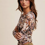 Floral Patchwork Mesh Long-Sleeve Layering Top