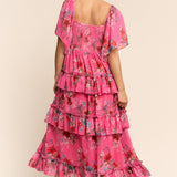 Flower Printed Chiffon Maxi Dress