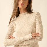 Floral Stretch Lace Mock-Neck Thumbhole Top