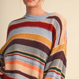 Skyblue Wine Multi-Color Striped Oversized Sweater