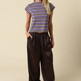 Purple & Olive Lizz Stripe Mock Neck Tee