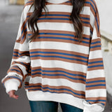 Stripe Round Neck Drop Shoulder Top