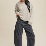 Ash Grey Slouchy Knit Pocket Sweater