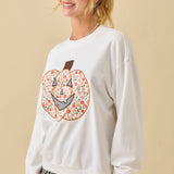 Crewneck Top With Floral Printed Pumpkin Patchwork