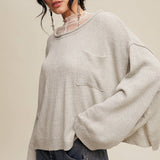 Ash Grey Slouchy Knit Pocket Sweater