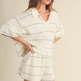 White and Blue Striped Knitted Top