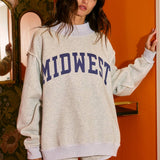 'MIDWEST BABE' Reversible Sweatshirt: Heather Grey
