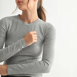 Grey Long-Sleeved Micro-Ribbed Top