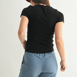 Black Short-Sleeved Micro-Ribbed Top