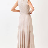 TIERED FLOWY ELASTIC WAIST LINED MAXI SKIRT
