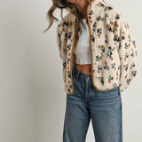 Floral Print Fluffy Fleece Sherpa Jacket