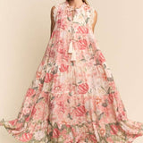 Sleeveless Floral Maxi Dress With Lace Trim