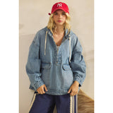 Med Wash Hooded Quarterzip Denim Jacket