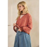 Coral Combo Cropped Striped French Terry Top