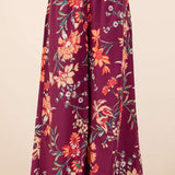 FLOWER PRINT ELASTIC WAIST MID RISE WIDE LEG PANTS