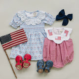 Gingham Flag Smocked Bubble Romper