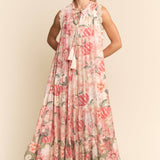 Sleeveless Floral Maxi Dress With Lace Trim