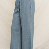 Wide Leg Denim Pants with Elastic Waistband
