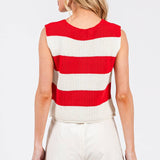 STRIPED V-NECK CROPPED SWEATER VEST TOP: