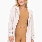 Tan Mineral Washed Fleece Hooded Cardigan