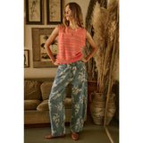 Floral Print Elastic Waist Barrel Jeans