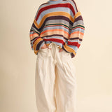 Skyblue Wine Multi-Color Striped Oversized Sweater