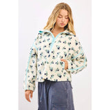FLOWER PRINT HALF ZIP CONTRAST FLEECE Sherpa