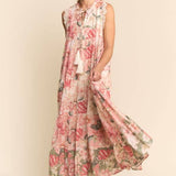 Sleeveless Floral Maxi Dress With Lace Trim