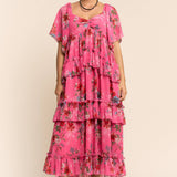 Flower Printed Chiffon Maxi Dress