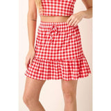 GINGHAM PRINT KNIT MINI SKIRT