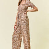 WIDE LEG SMOCKED PUFF SLEEVE JUMPSUIT