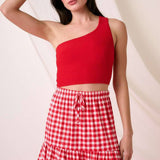 GINGHAM PRINT KNIT MINI SKIRT