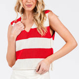 STRIPED V-NECK CROPPED SWEATER VEST TOP: