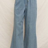 Wide Leg Denim Pants with Elastic Waistband