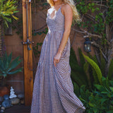 All-over Check Print Smocked Bodice Maxi Dress