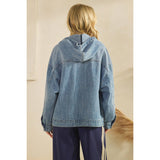 Med Wash Hooded Quarterzip Denim Jacket