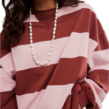 Free People Strawberry Wine Classic Stripe Crewneck