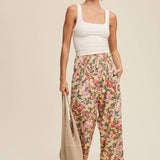 Floral Smocked Wide-Leg Pants