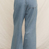 Wide Leg Denim Pants with Elastic Waistband