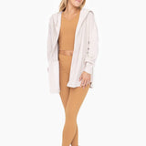 Tan Mineral Washed Fleece Hooded Cardigan