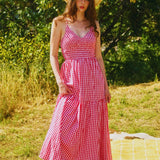 All-over Check Print Smocked Bodice Maxi Dress