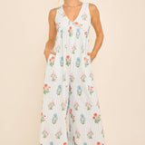 Floral Stripe V-Neck Backless Jumpsuit