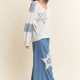 Denim Star Patchwork Elastic Waistband Pants