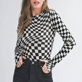 Checkered Pattern Long Sleeve Top