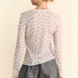 Checker Board Mesh Long Sleeve Layering Top